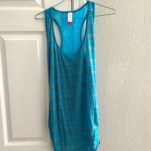 Summer top, turquoise with gray stripes laced back